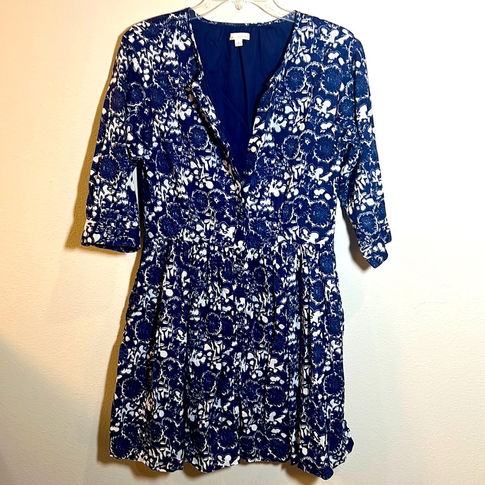 Gap Floral Flare Shirt Dress Button Up Navy White 4